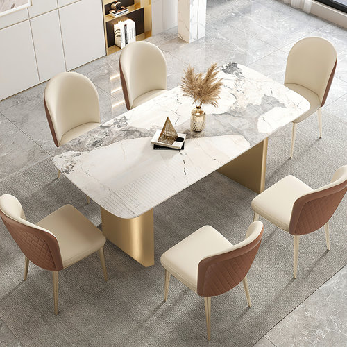 Mercer41 Dashona White Rectangular Sintered Stone Dining Table with